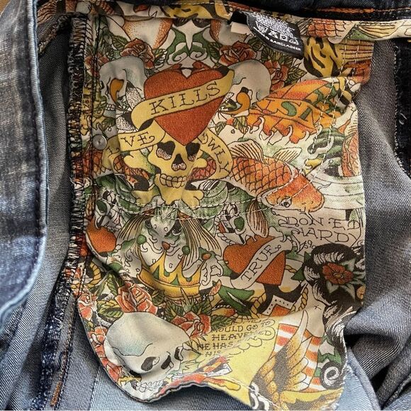 Ed Hardy Skuller Jeans Punk's Not Dead Distressed Destroyed Men's 32 - Picture 13 of 16